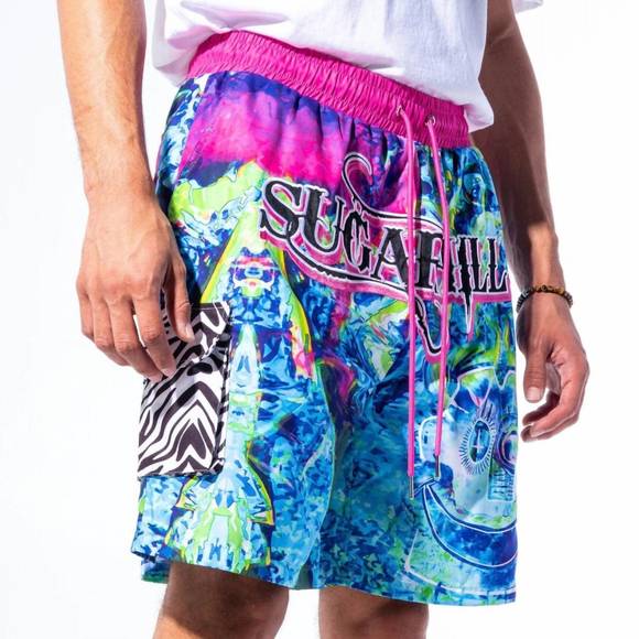 NEW SUGAR HILL men's woogie cabana short in blue - Picture 2 of 4